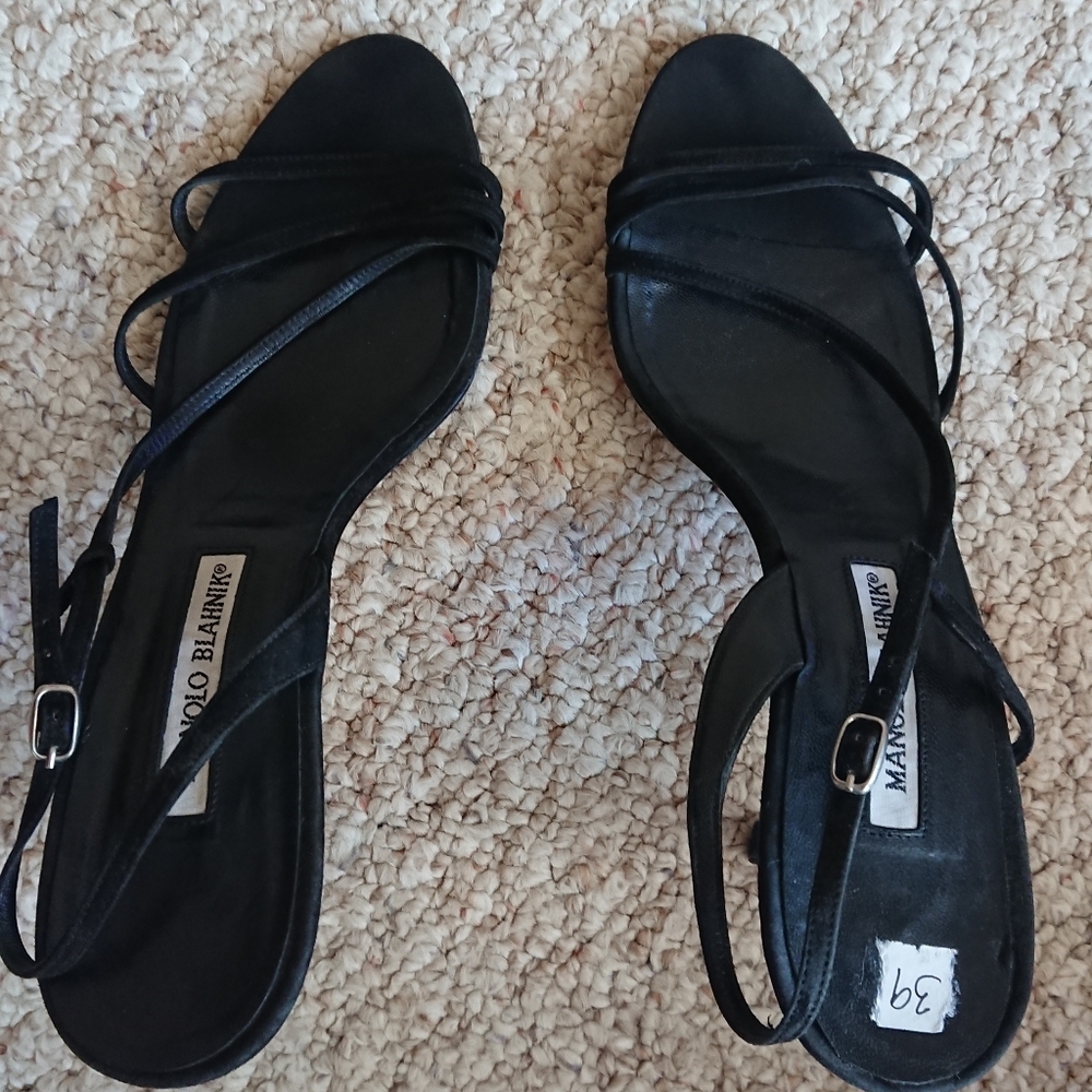 Manolo Blahnik Elegant Black leather Strappy Heels size 38 - Picture 2 of 13